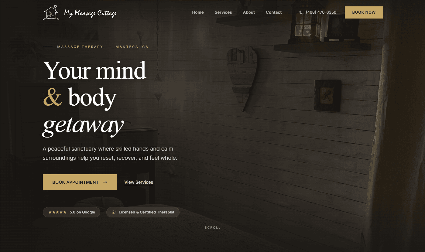 My Massage Cottage — client website built with custom code