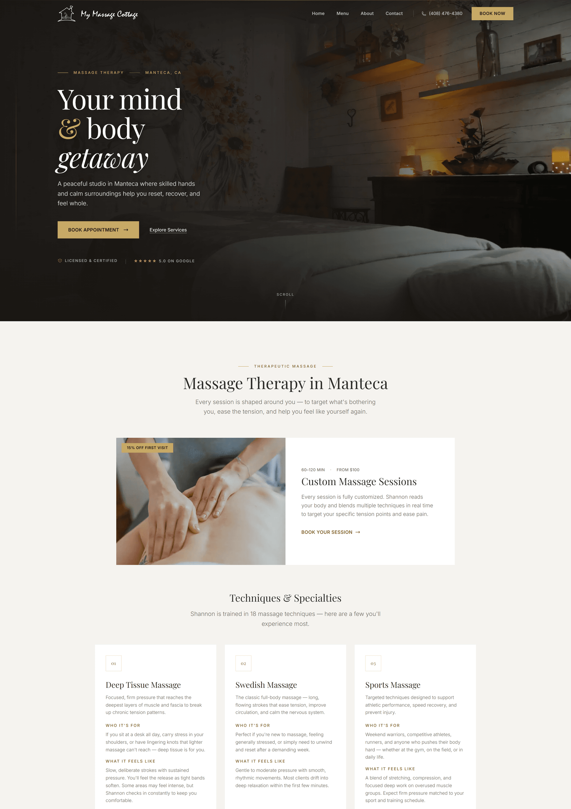 My Massage Cottage — a Manteca massage therapy business site built by Loud Bark